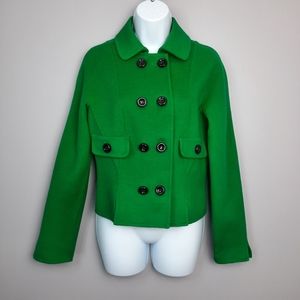 Carlisle Vintage Kelly Green Angora Wool Double Breasted Cropped Pea Coat size 4